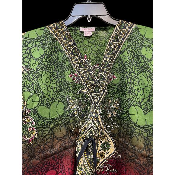 Royal Paisley Women's Blouse Top Shirt One Size Multicolored Light weight Boho - Picture 4 of 4